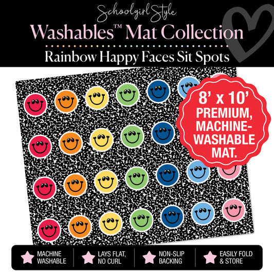 Rainbow Happy Faces Sit Spot on Composition Classroom Mat by Schoolgirl Style