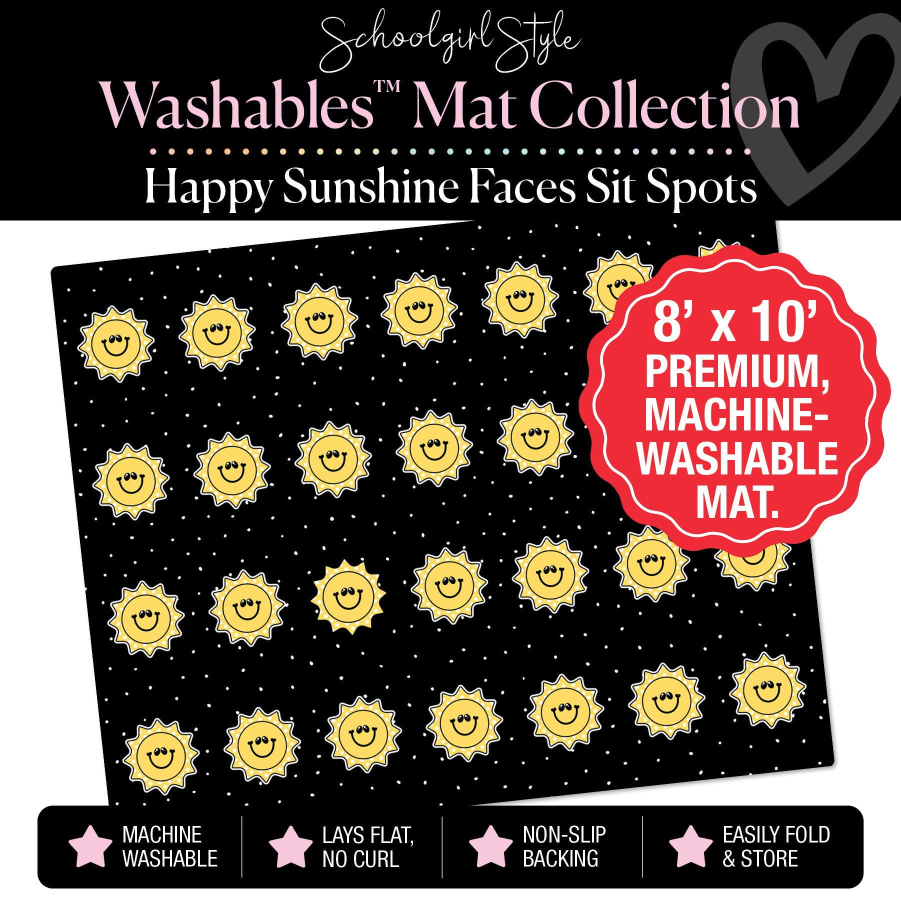 Rainbow Happy Sunshine Faces Sit Spot Classroom Mat by Schoolgirl Style