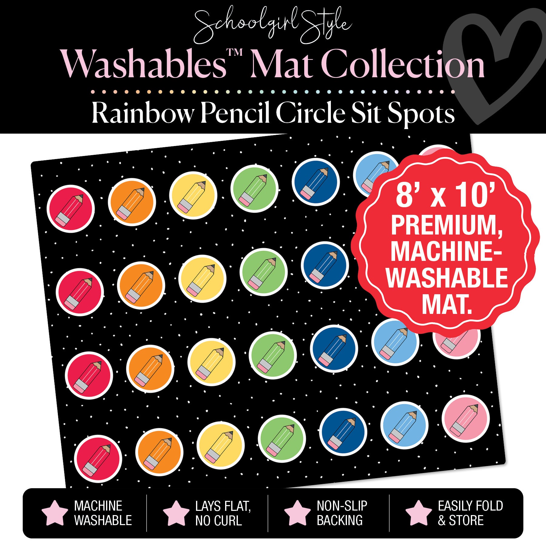 Rainbow Pencil Circle Sit Spot Classroom Mat by Schoolgirl Style
