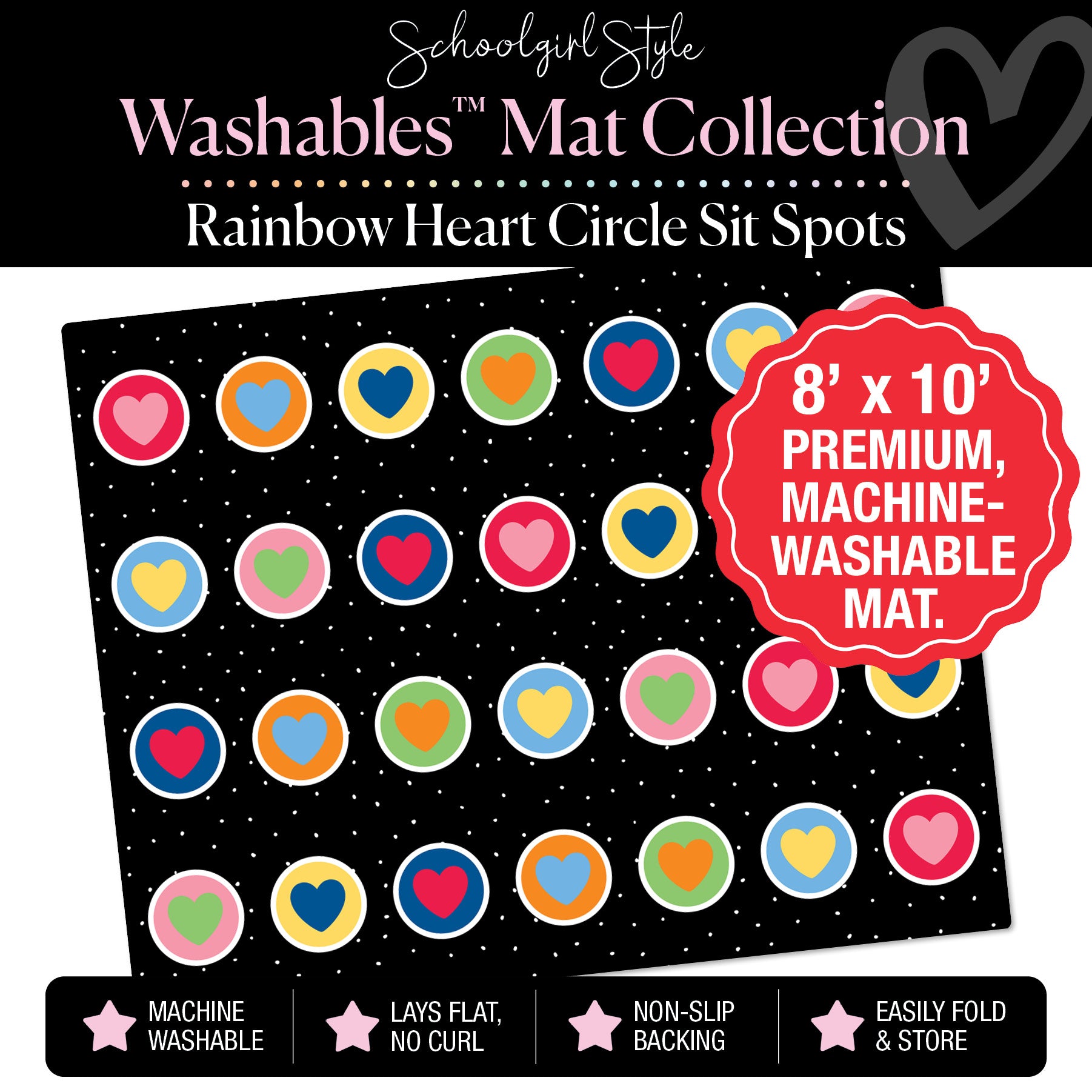 Rainbow Heart Circle Sit Spot Classroom Mat by Schoolgirl Style