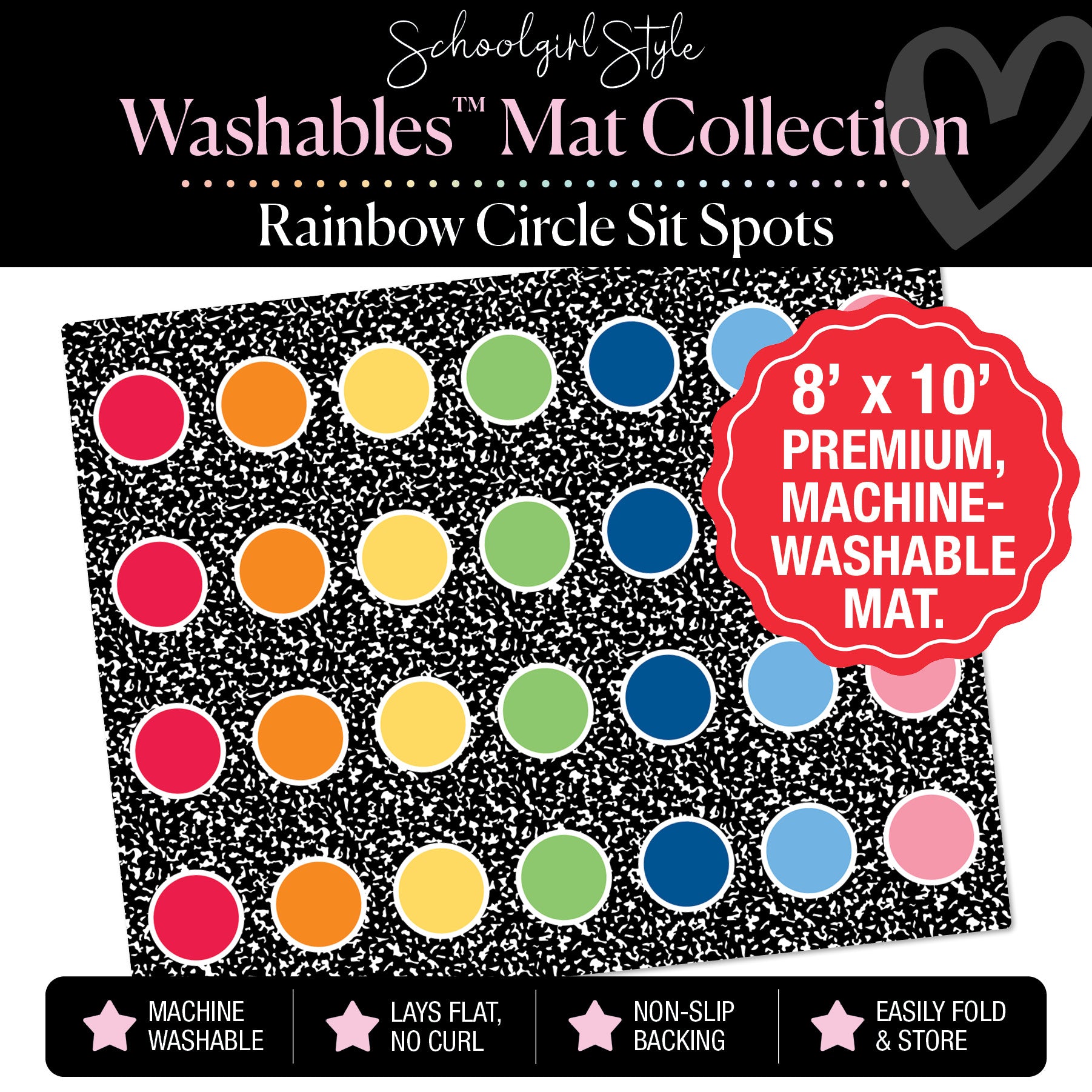 Rainbow Circle Sit Spot on Composition Background Classroom Mat by Schoolgirl Style