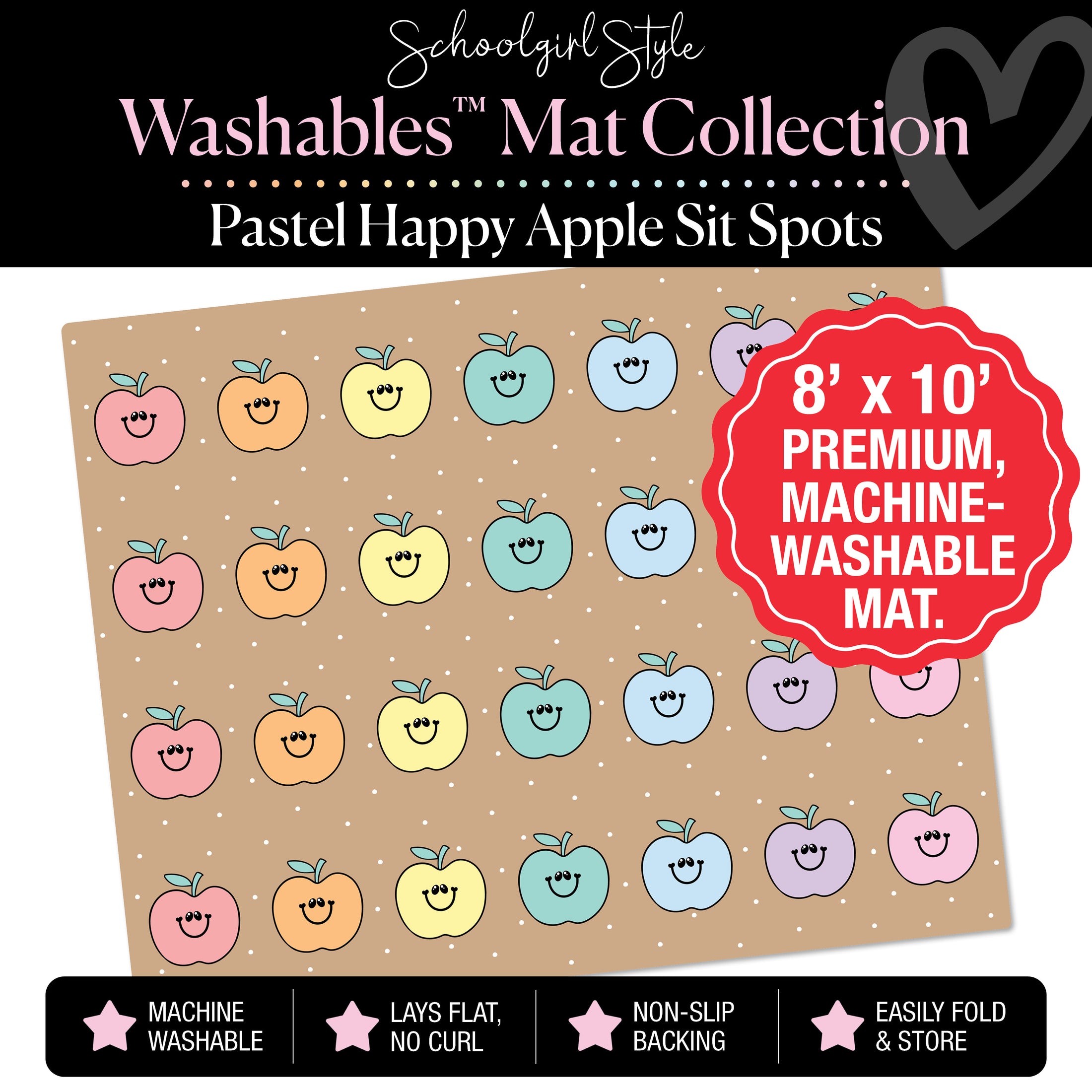 Pastel Apple Sit Spot on Kraft Background Classroom Mat by Schoolgirl Style