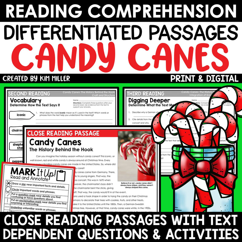 Christmas Close Reading Passages and Questions December Reading Comprehension