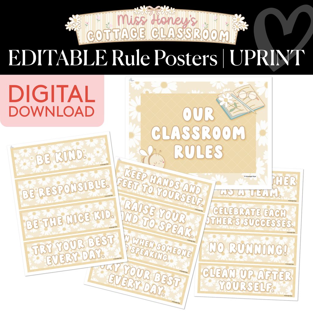 Printable Calming Editable Rule Posters | Miss Honey's Cottage Classroom