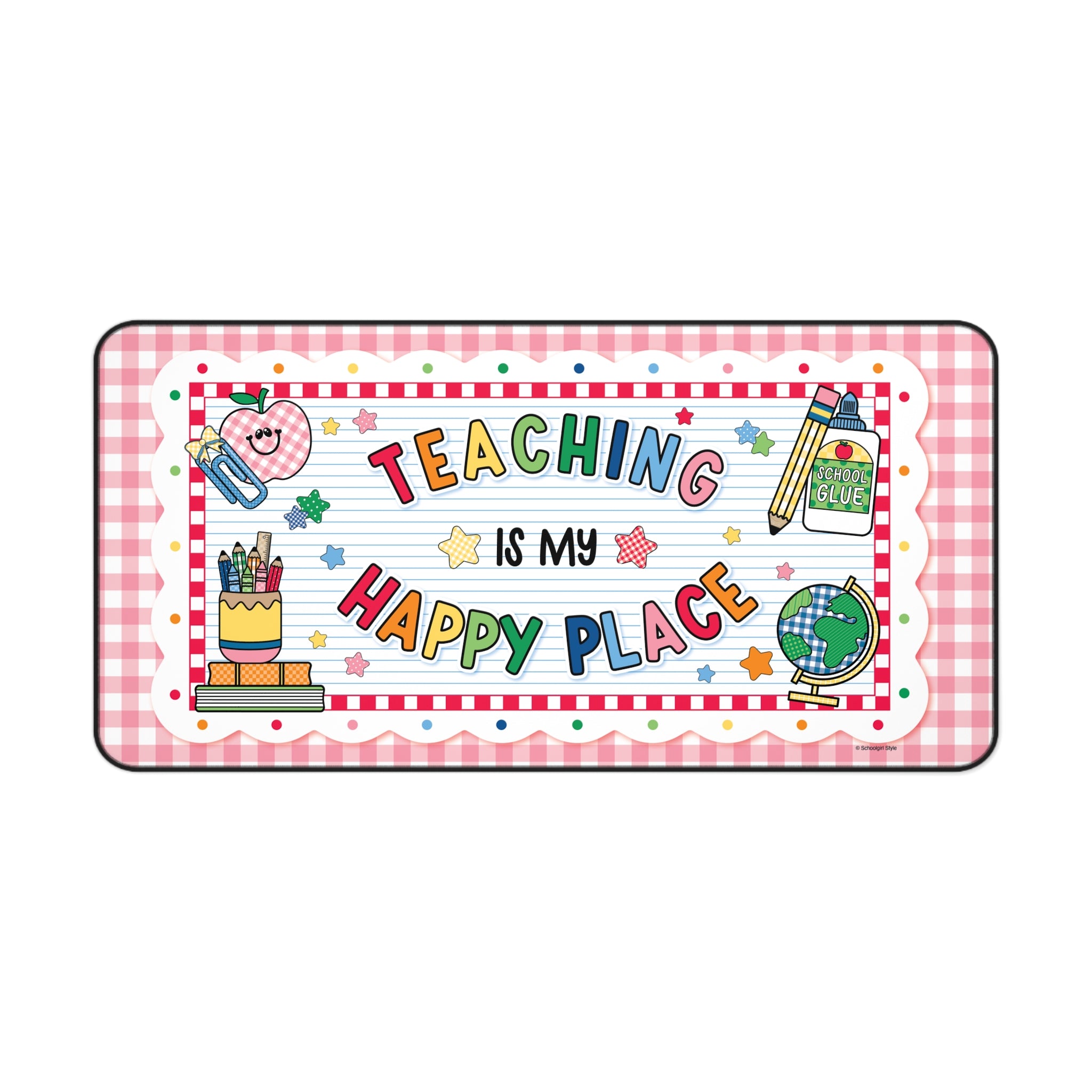 Teaching Is My Happy Place Pink Gingham Desk Mat | 90s Teacher