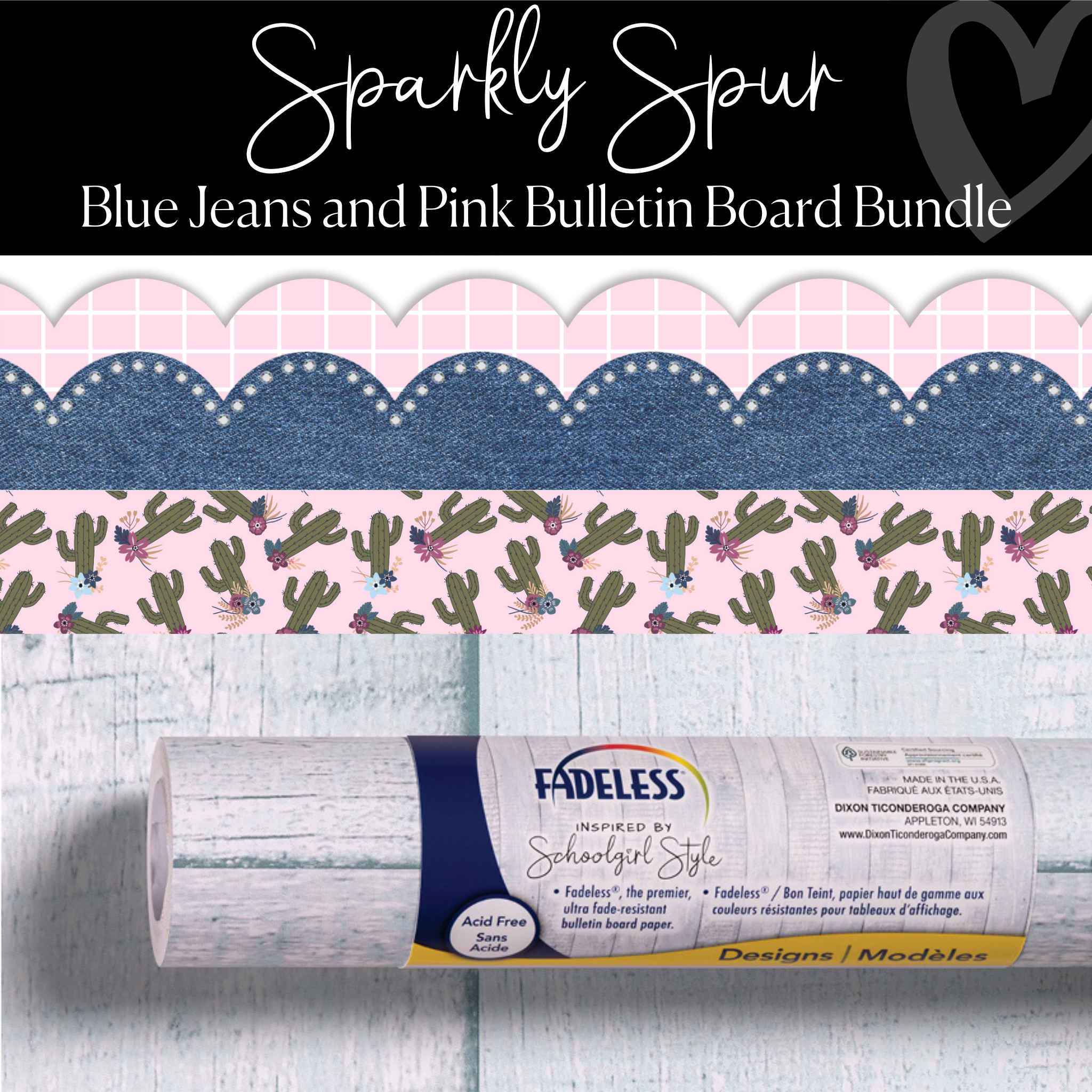 Blue Jeans and Pink Bulletin Board Bundle | Sparkly Spur
