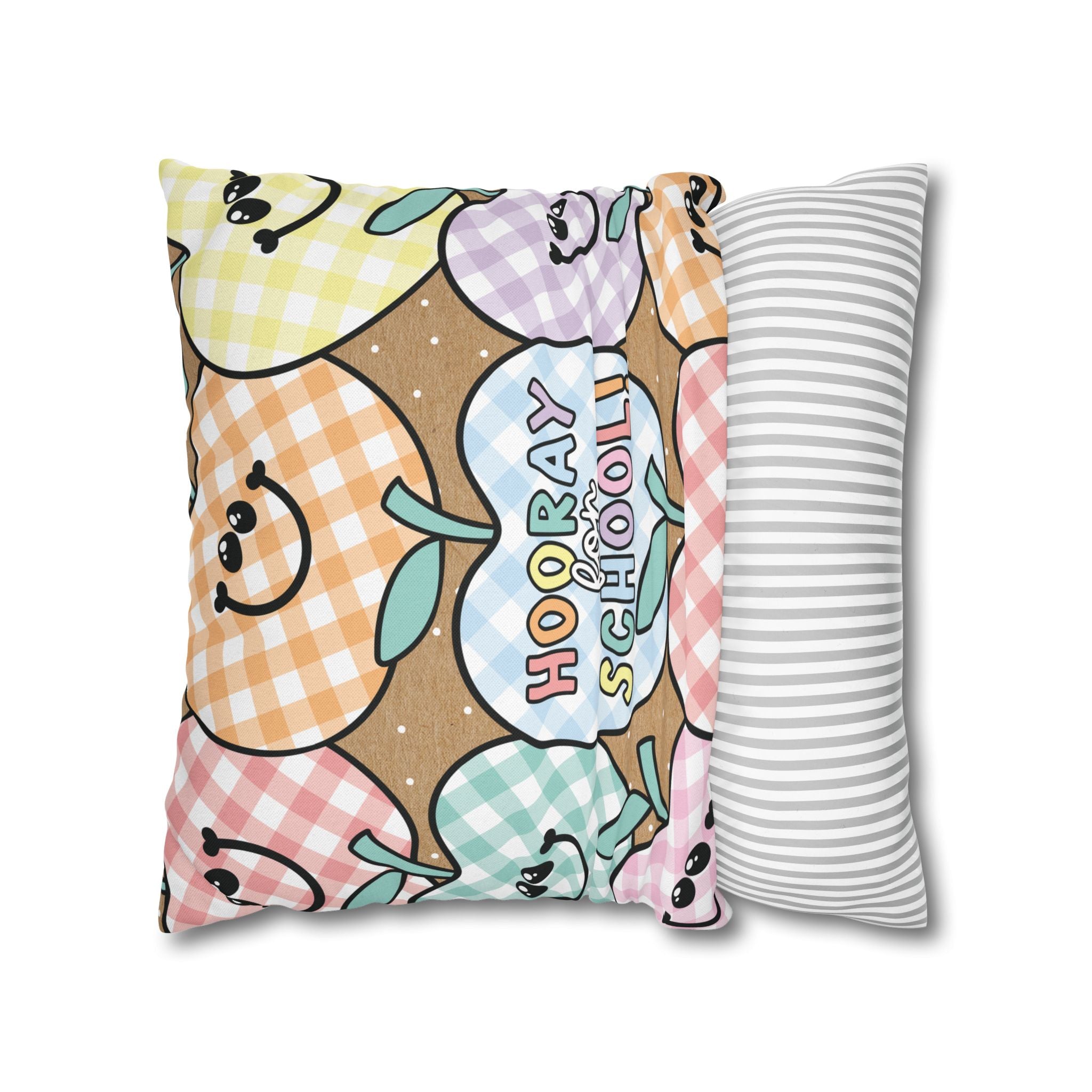 Kraft Paper Apple Checkerboard Classroom Pillow Cover | A Year in Pastel