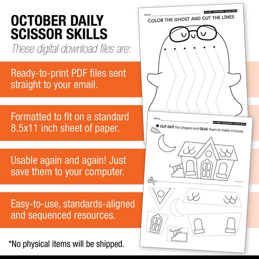 Printable Kindergarten October Scissor Skills Worksheets