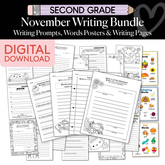 Printable Second Grade November Writing Bundle