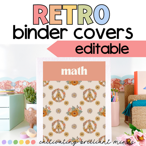 Editable Groovy Retro Floral Binder Covers | Editable in Canva | Back to School