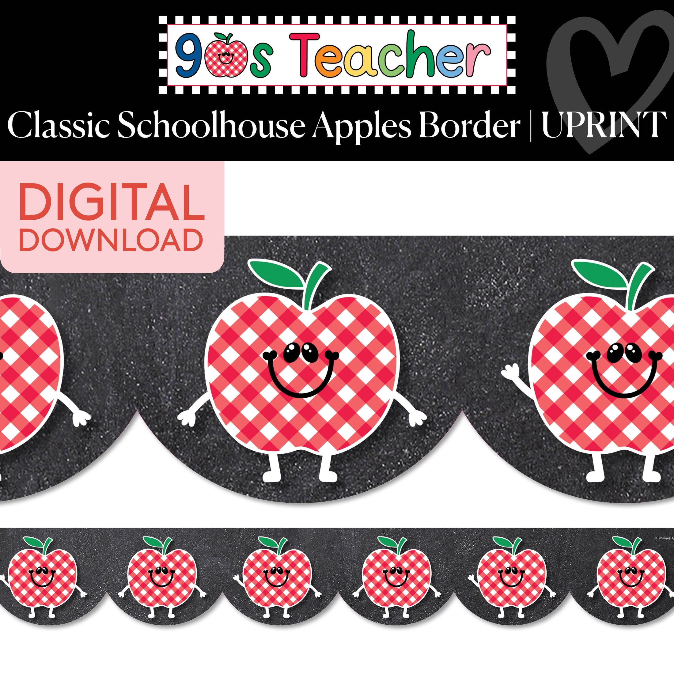 Printable Retro Schoolhouse Apples Border | 90s Teacher
