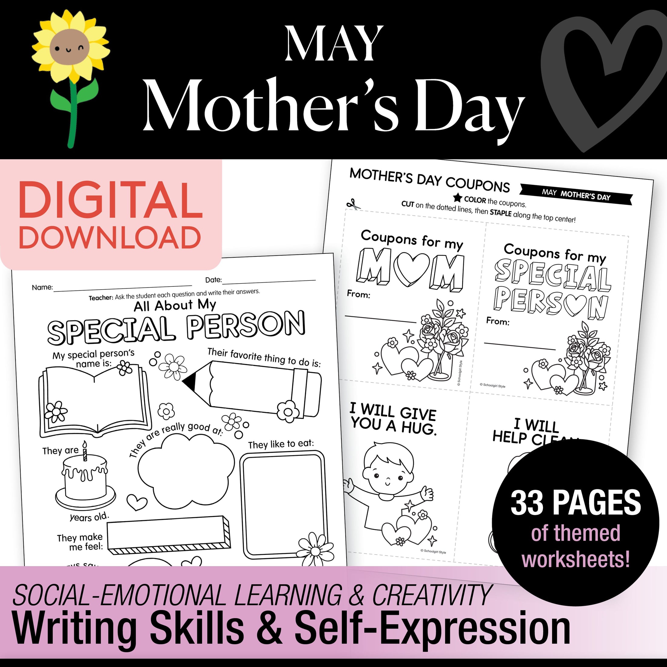 Printable No-Prep Mother's Day Keepsake Pack: Crafts, Writing & Activities (PreK-3)