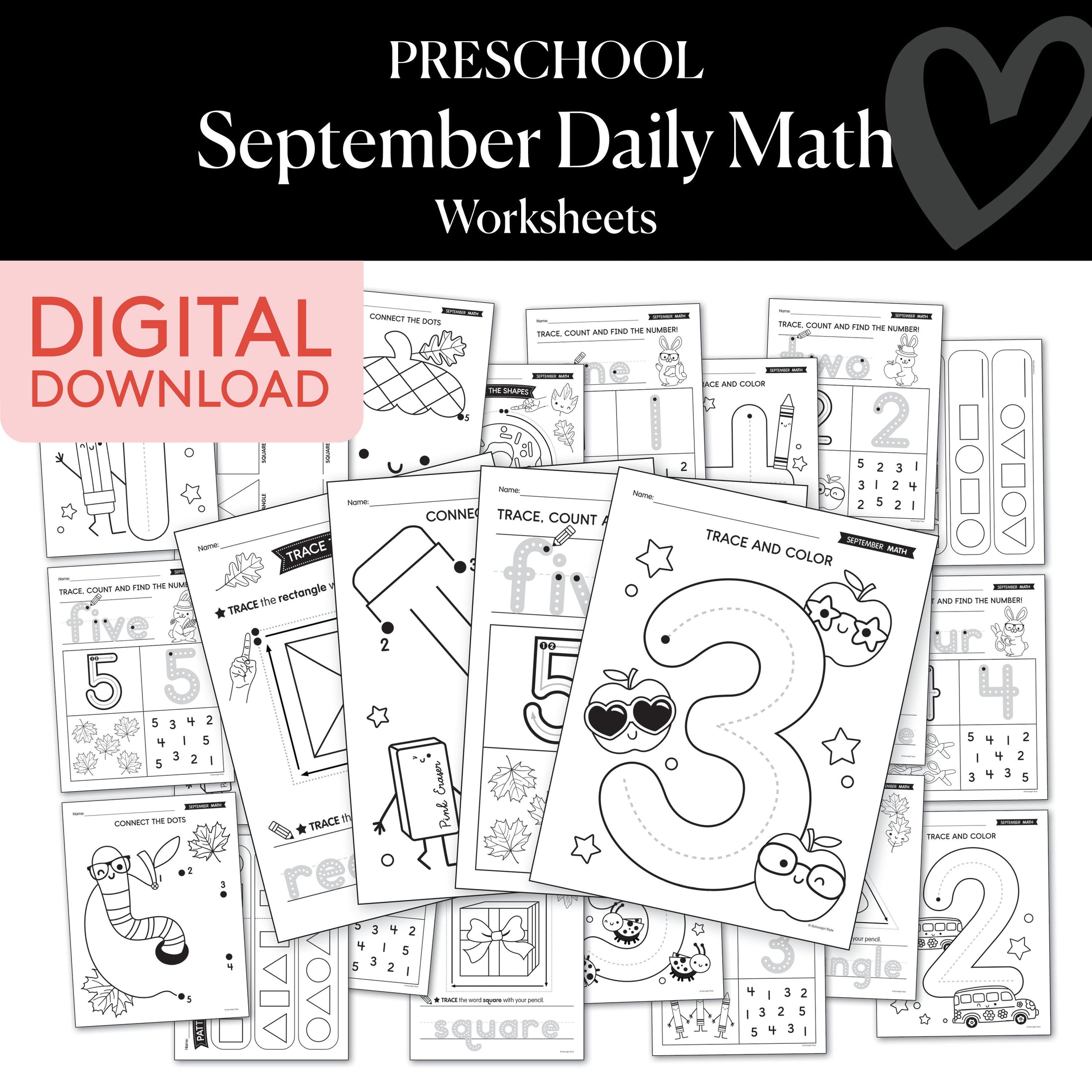 Preschool September Daily Math Worksheets
