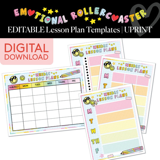 Printable Rainbow Pastel Editable Lesson Plan Templates | Emotional Rollercoaster