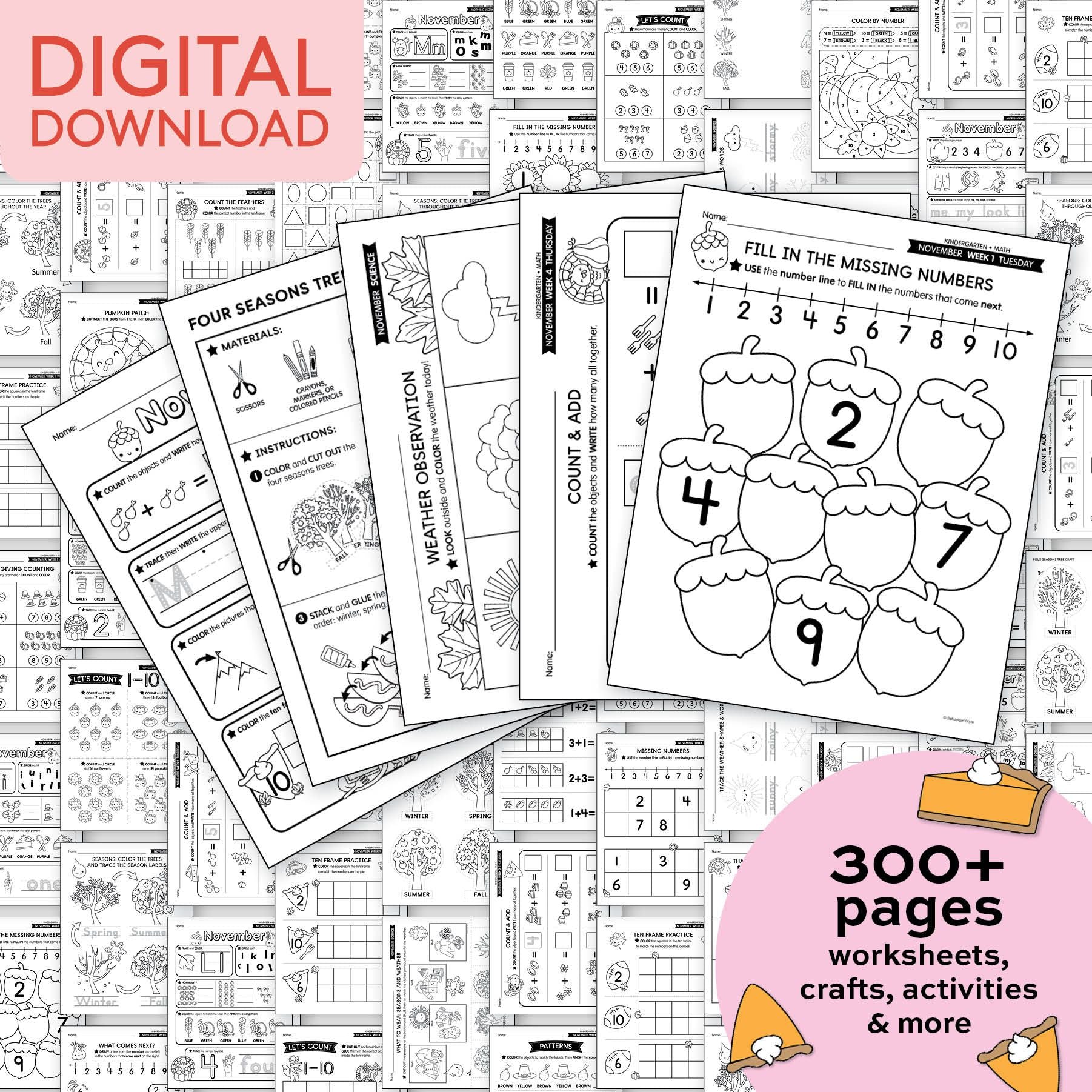 Printable Kindergarten November Thematic Unit Bundle