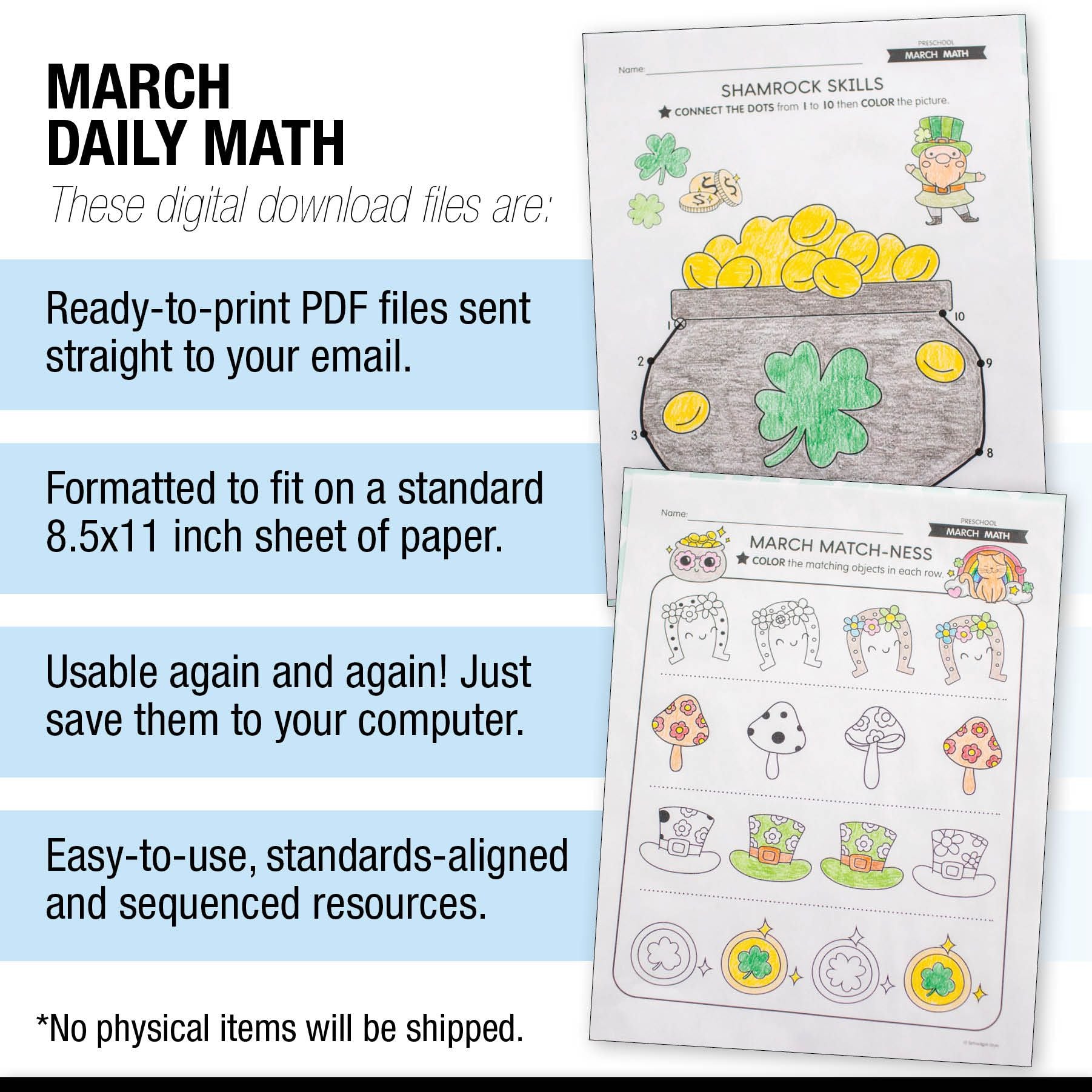 Printable Preschool March Daily Math