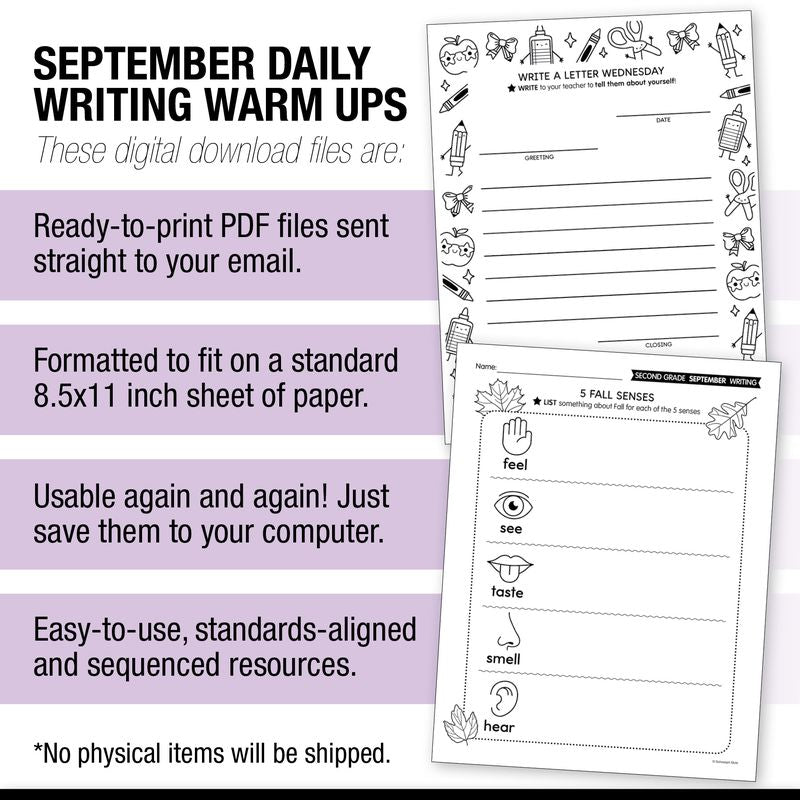 Second Grade September Daily Writing
