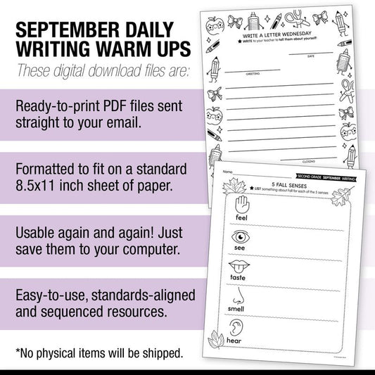 Second Grade September Daily Writing