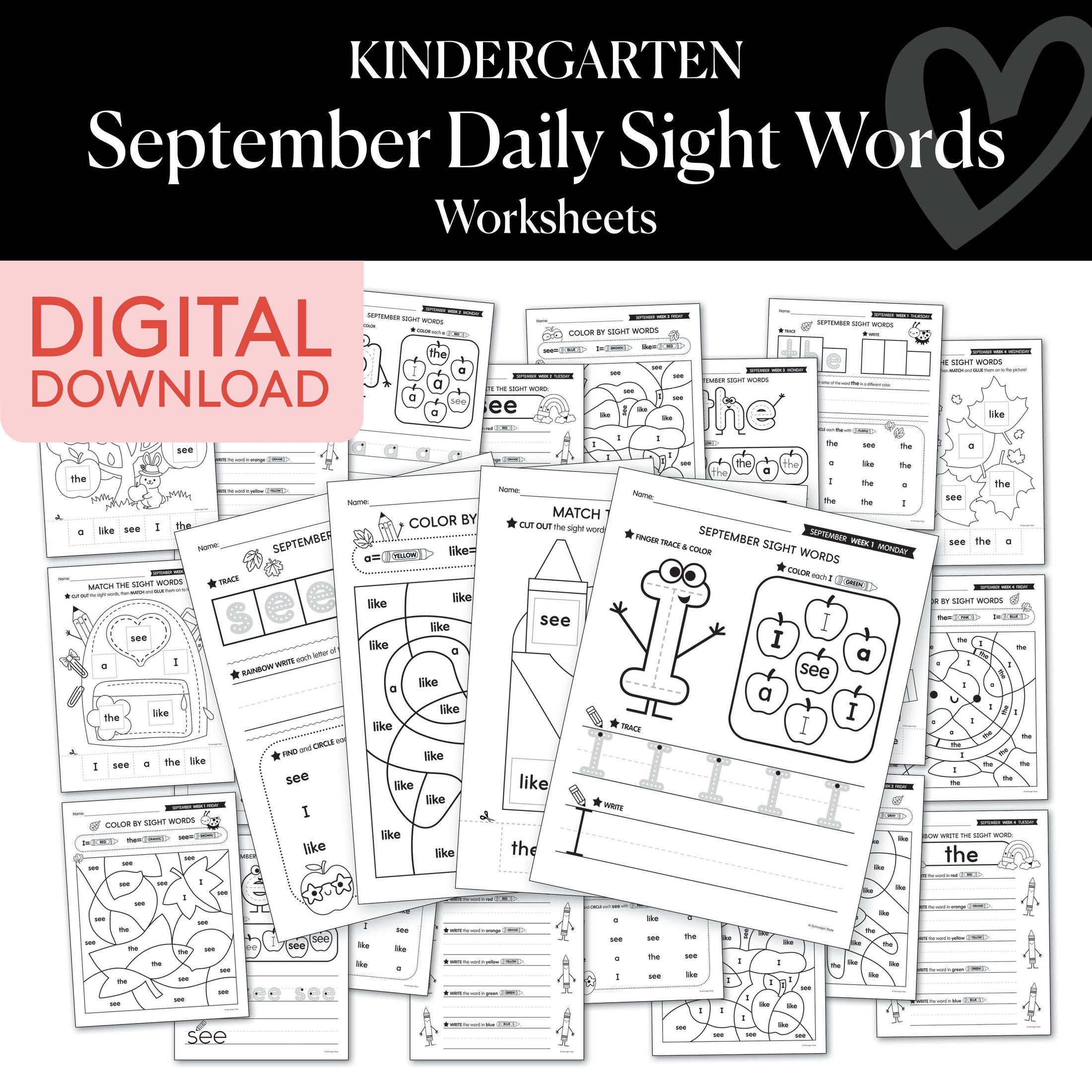 Kindergarten September Daily Sight Words