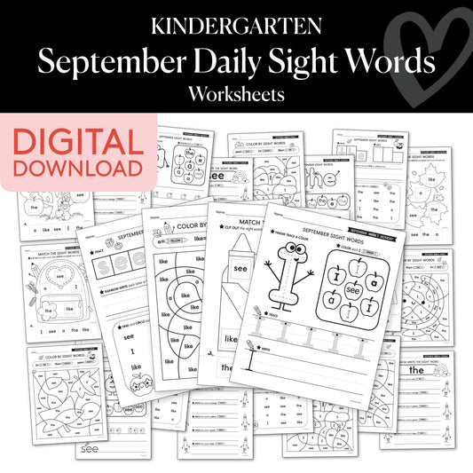 Kindergarten September Daily Sight Words