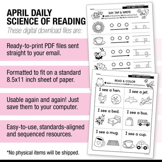 Printable Kindergarten April Daily Science of Reading