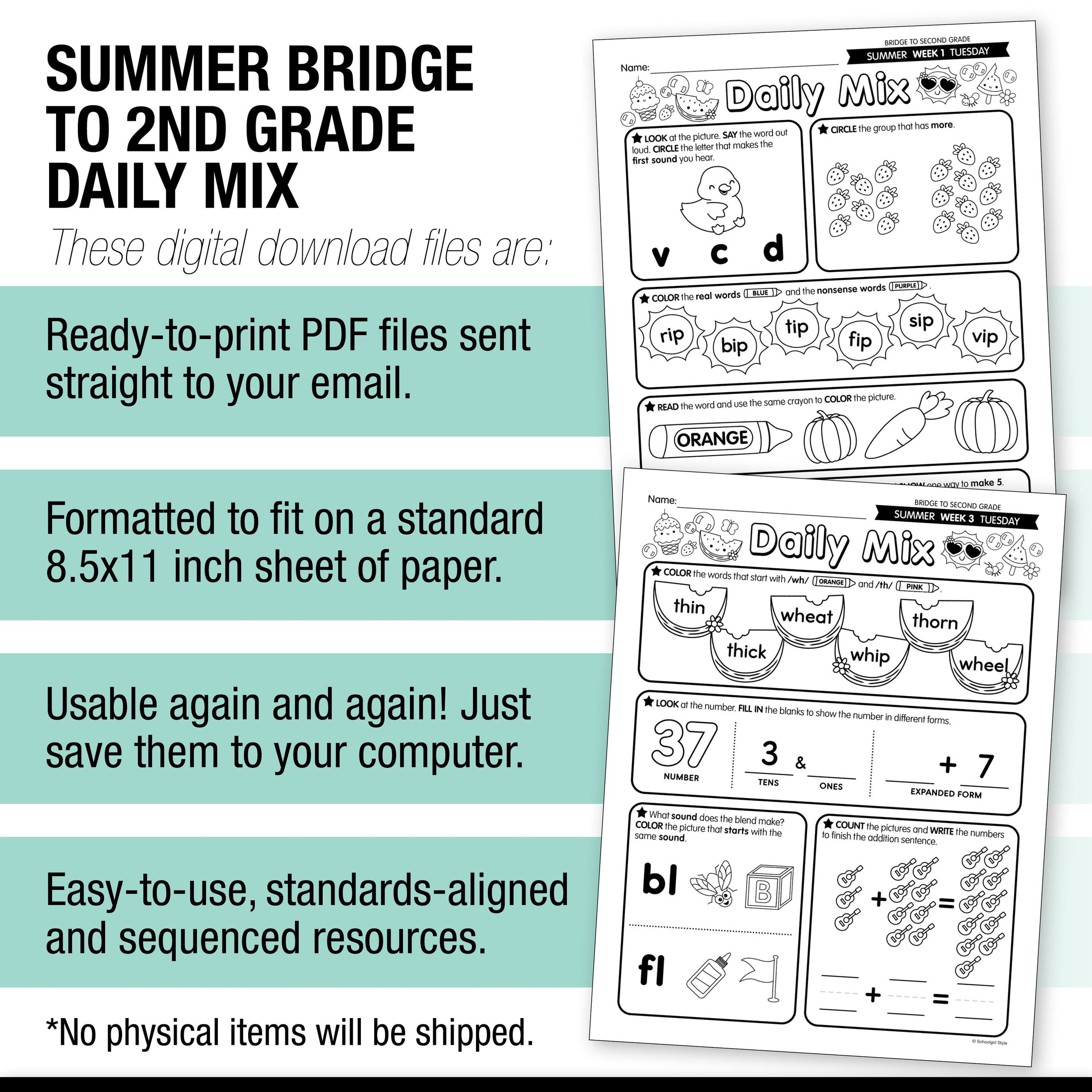 Printable Bridge To Second Grade Daily Mix Digital Summer Workbook