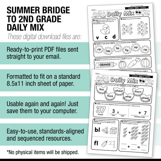 Printable Bridge To Second Grade Daily Mix Digital Summer Workbook