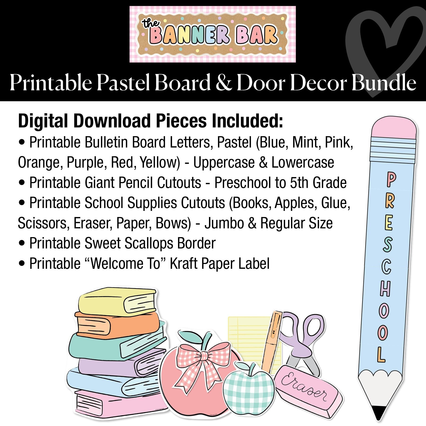Printable Pastel Board & Door Decor Bundle | Banner Bar