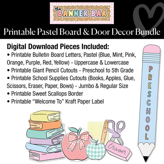 Printable Pastel Board & Door Decor Bundle | Banner Bar