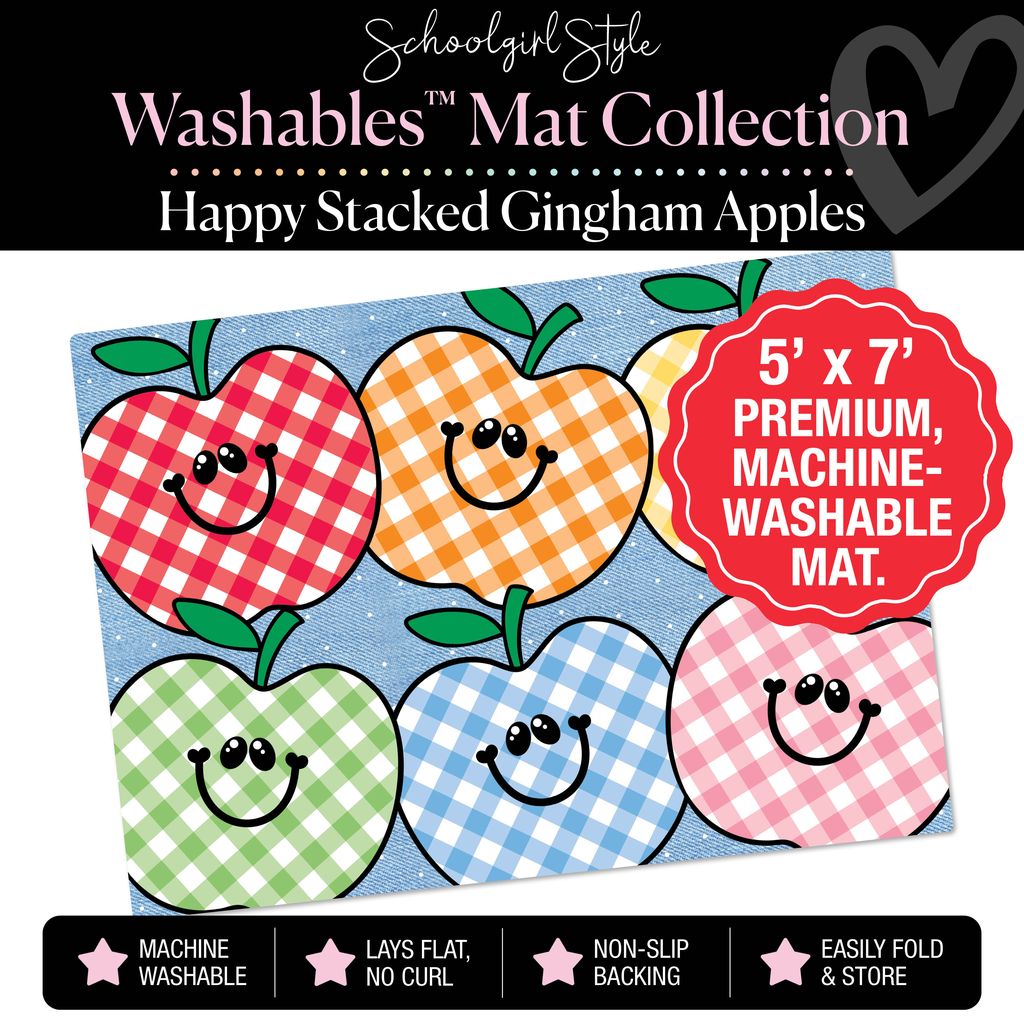 Happy Stacked Gingham Apples on Jean Classroom Mat by Schoolgirl Style