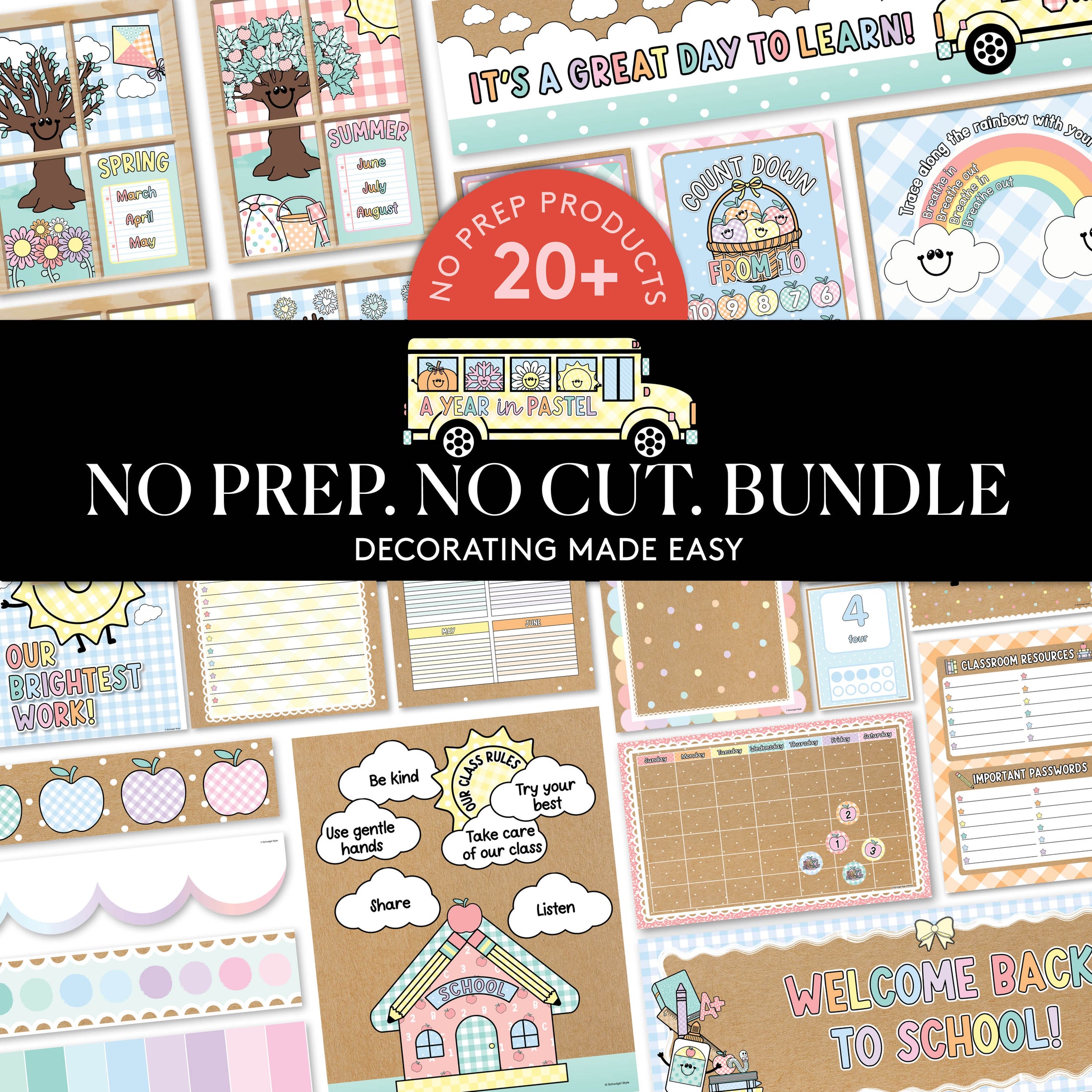 No Prep No Cut Classroom Decor Bundle | A Year In Pastel