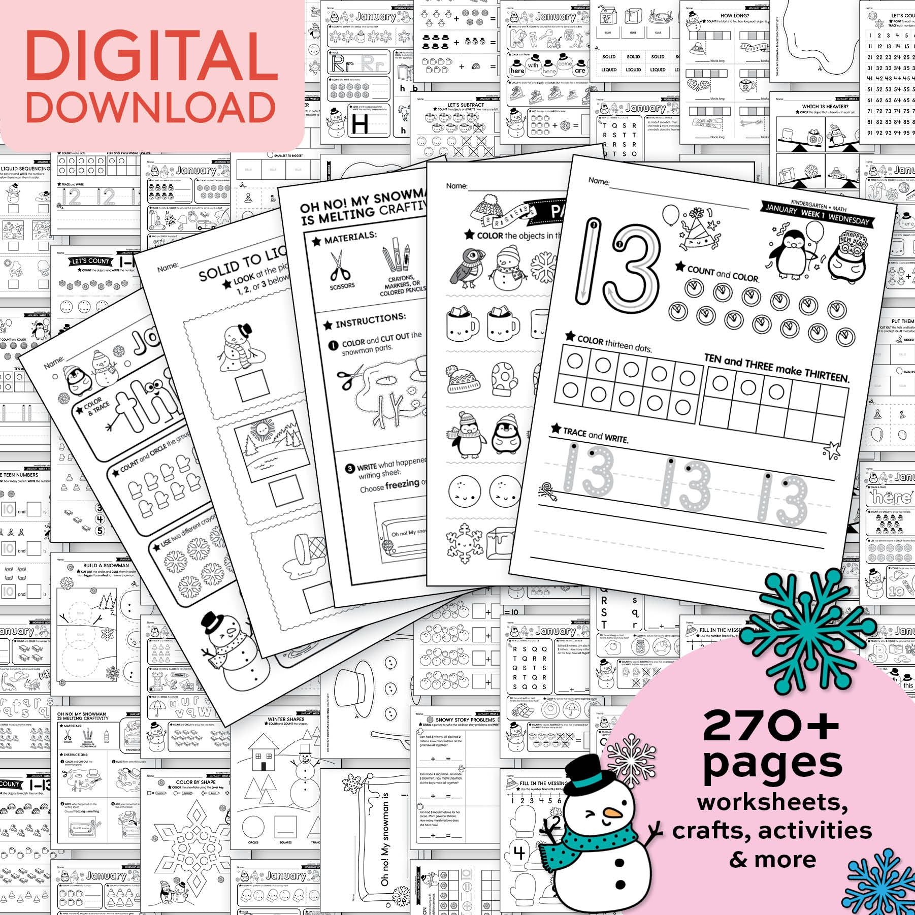 Printable Kindergarten January Thematic Unit Bundle