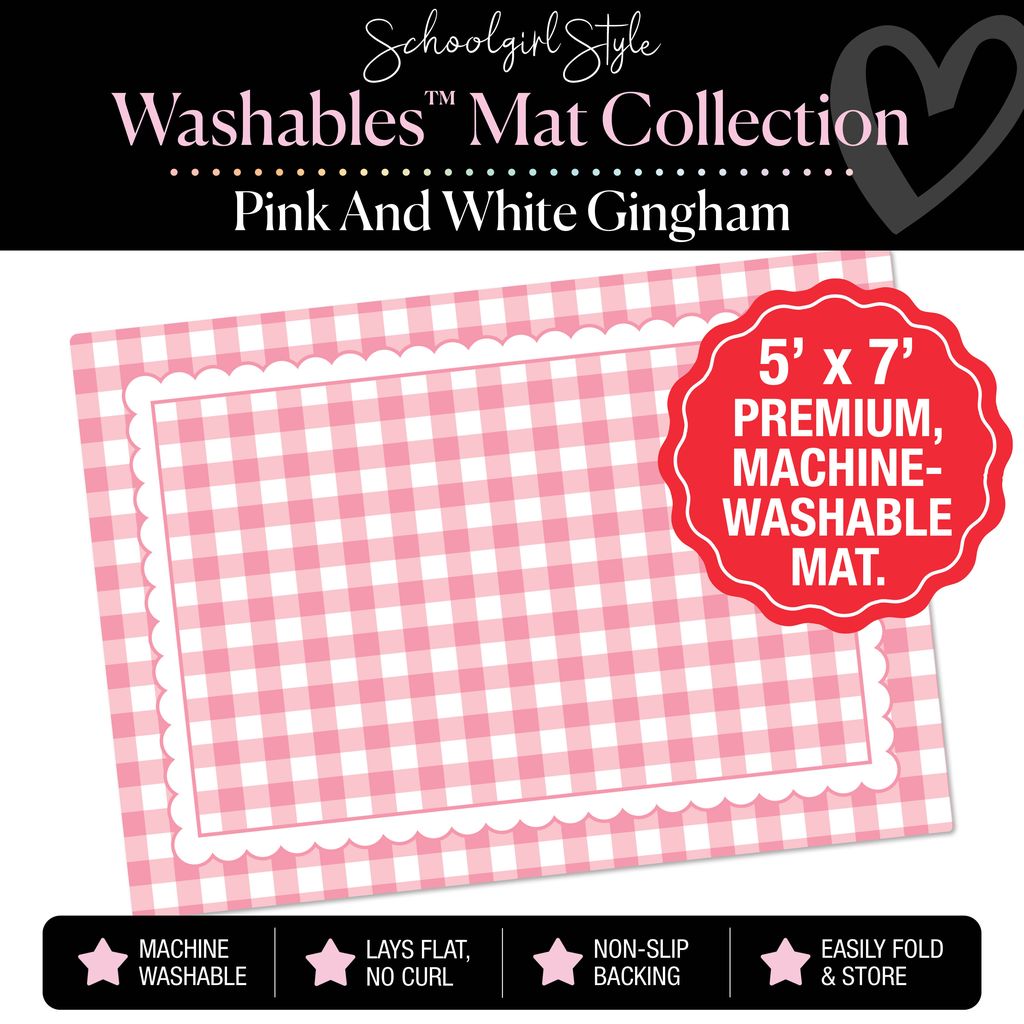 Pink and White Checkerboard with Scallop Border Classroom Mat by Schoolgirl Style