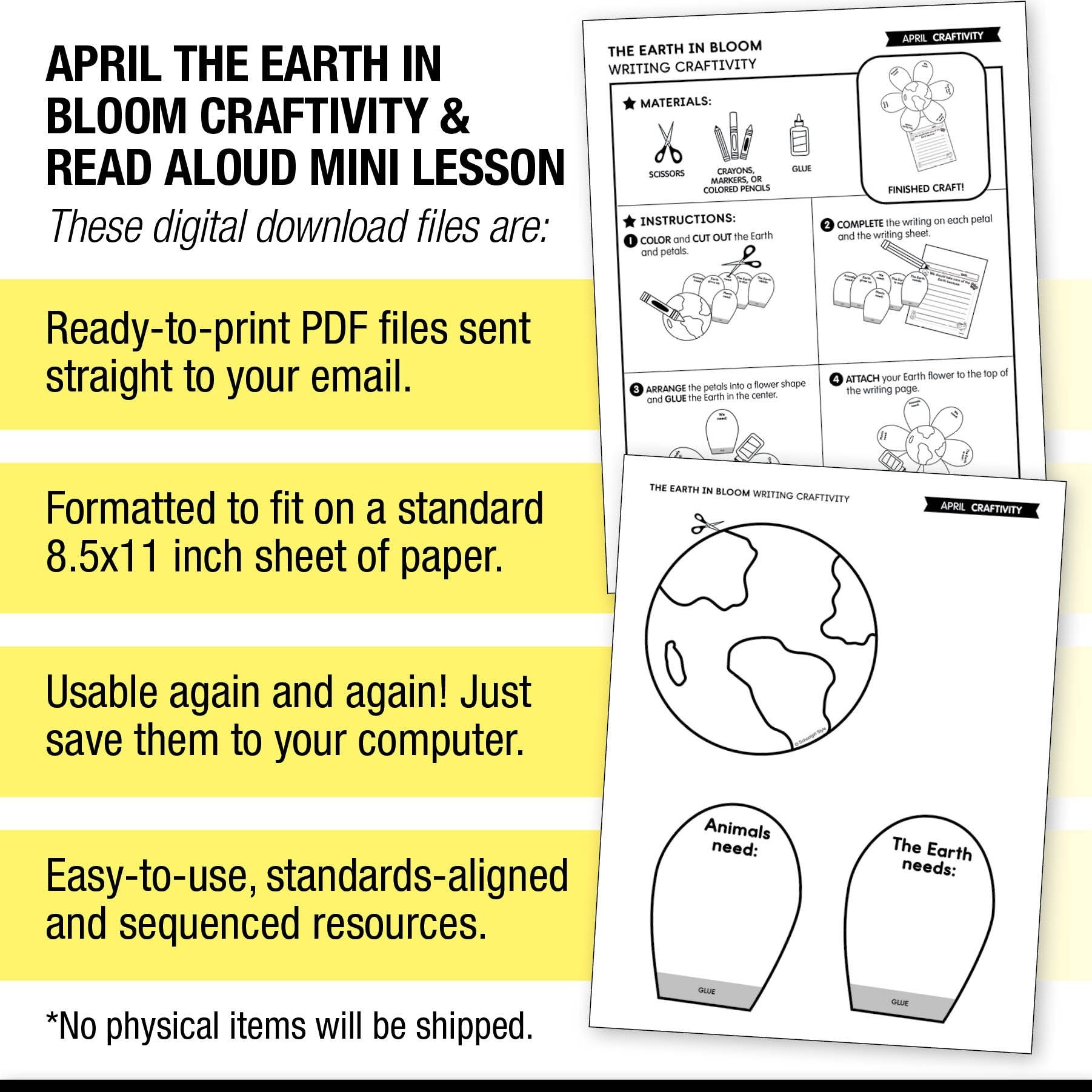 Printable April The Earth in Bloom Craftivity and Read Aloud Mini Lesson
