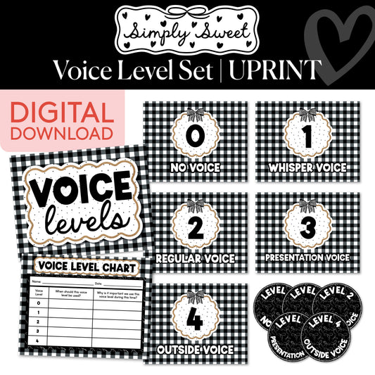 Printable Classic Black and White Voice Level Set | Simply Sweet