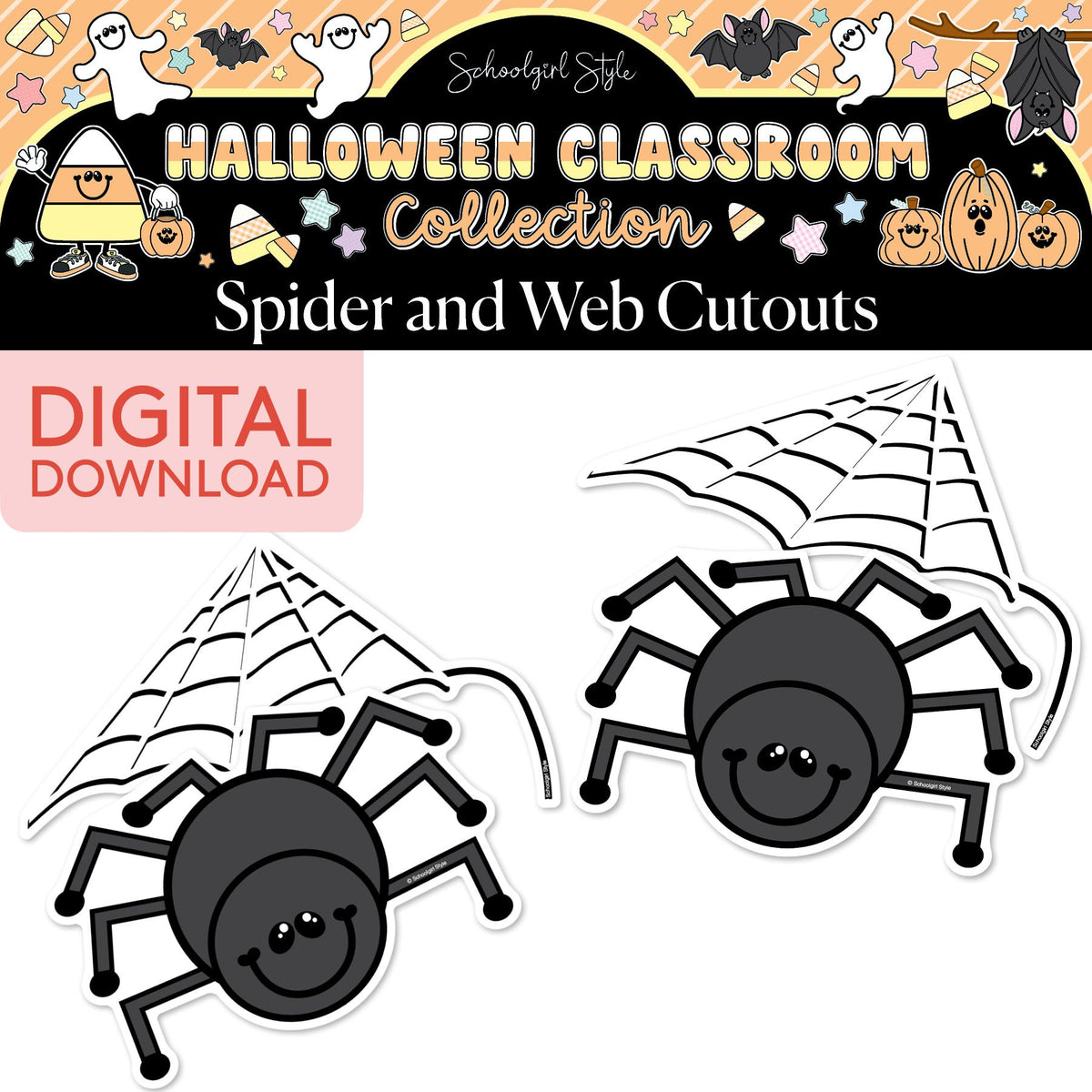 Printable Pastel Halloween Spider and Webs Cutouts