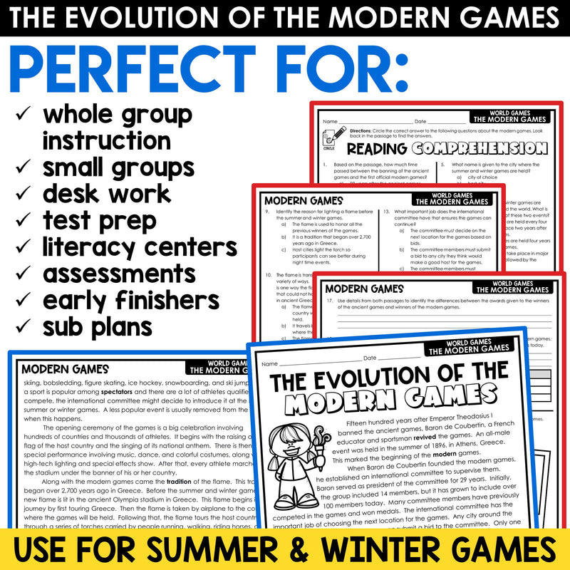 Summer Games Reading Comprehension Passages for Summer Olympics 2024