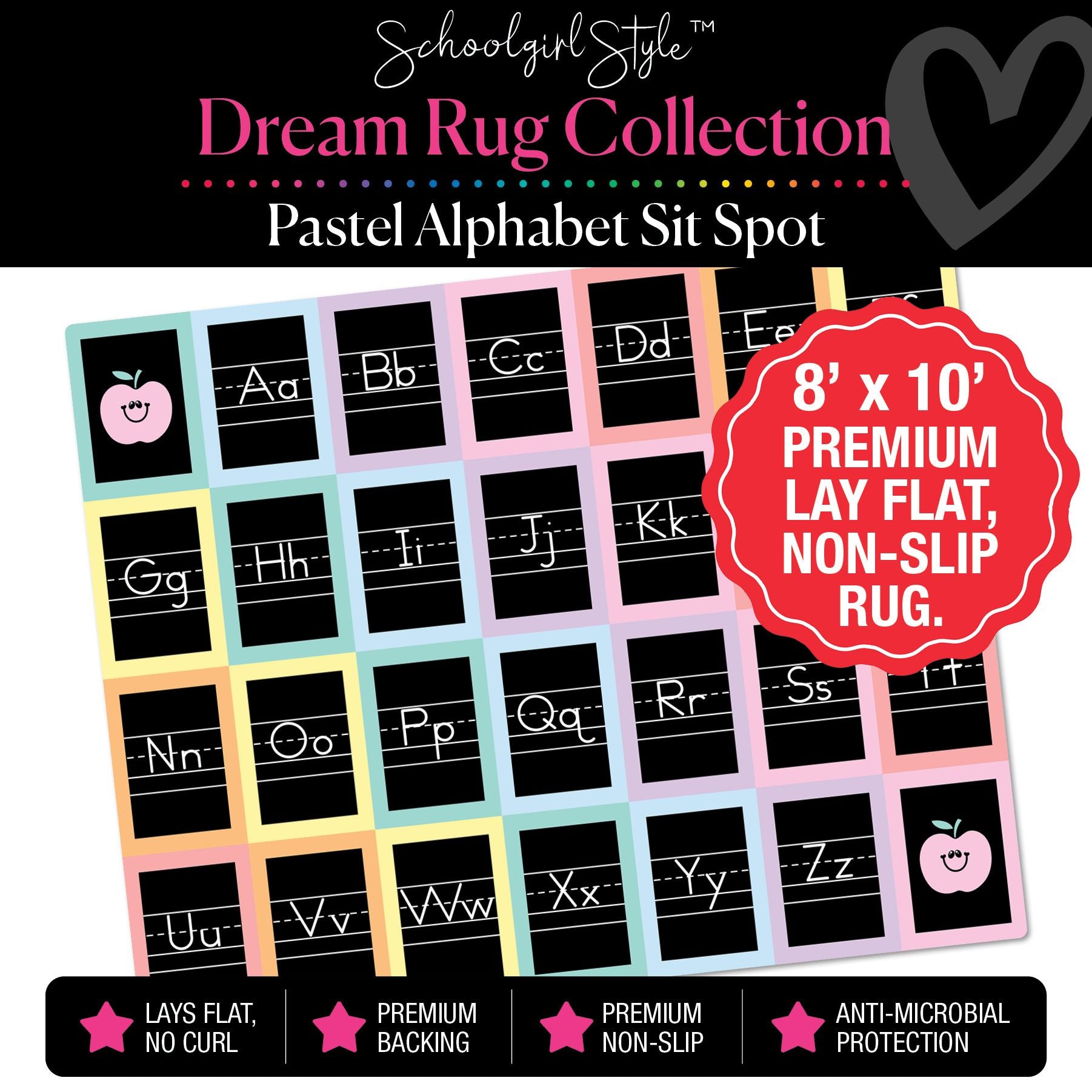 Pastel Square Alphabet Sit Spot Classroom Rug by Schoolgirl Style