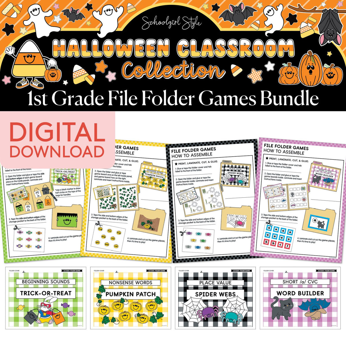 Printable Halloween October First Grade File Folder Games | 90s Teacher