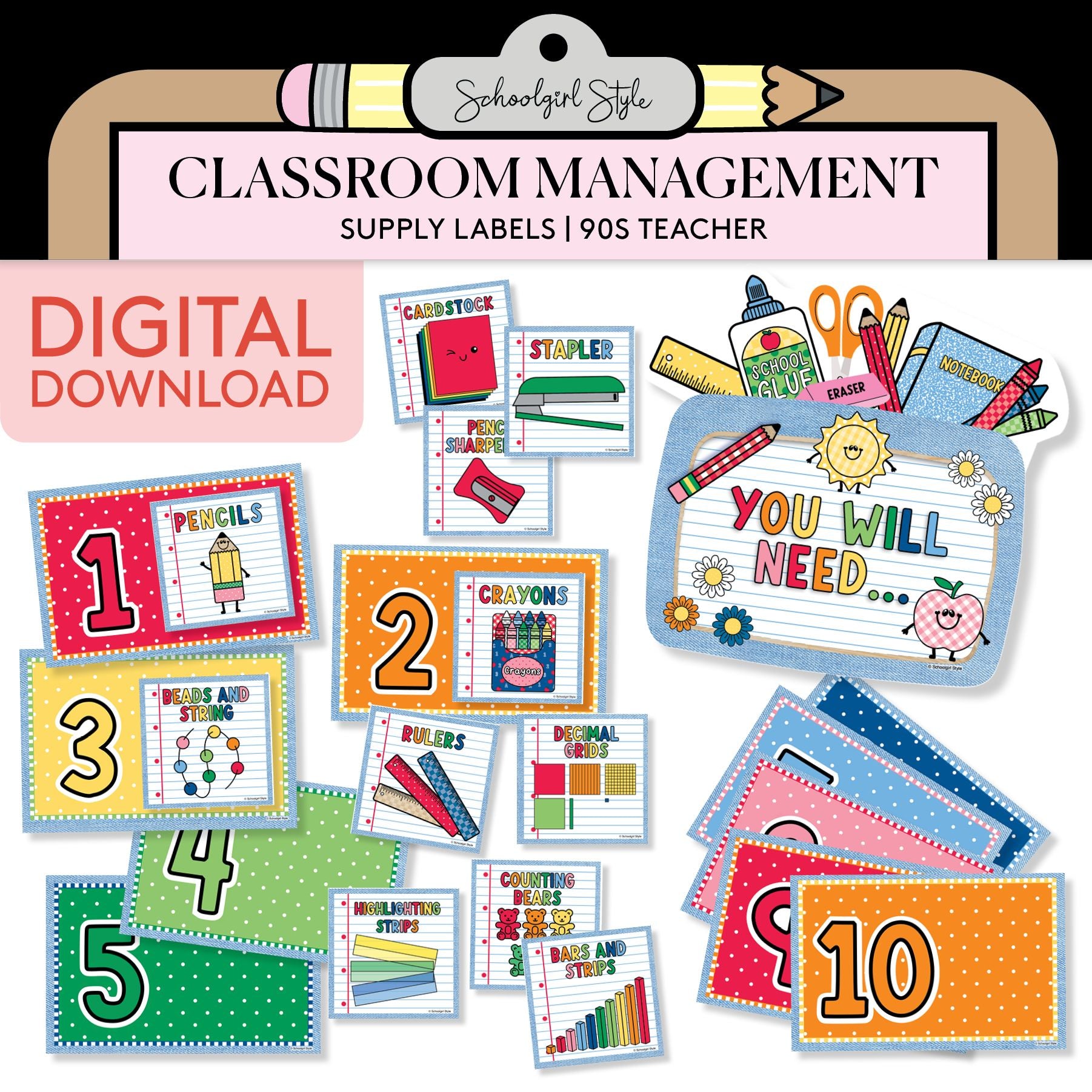 Printable Supply Labels | 90s Teacher