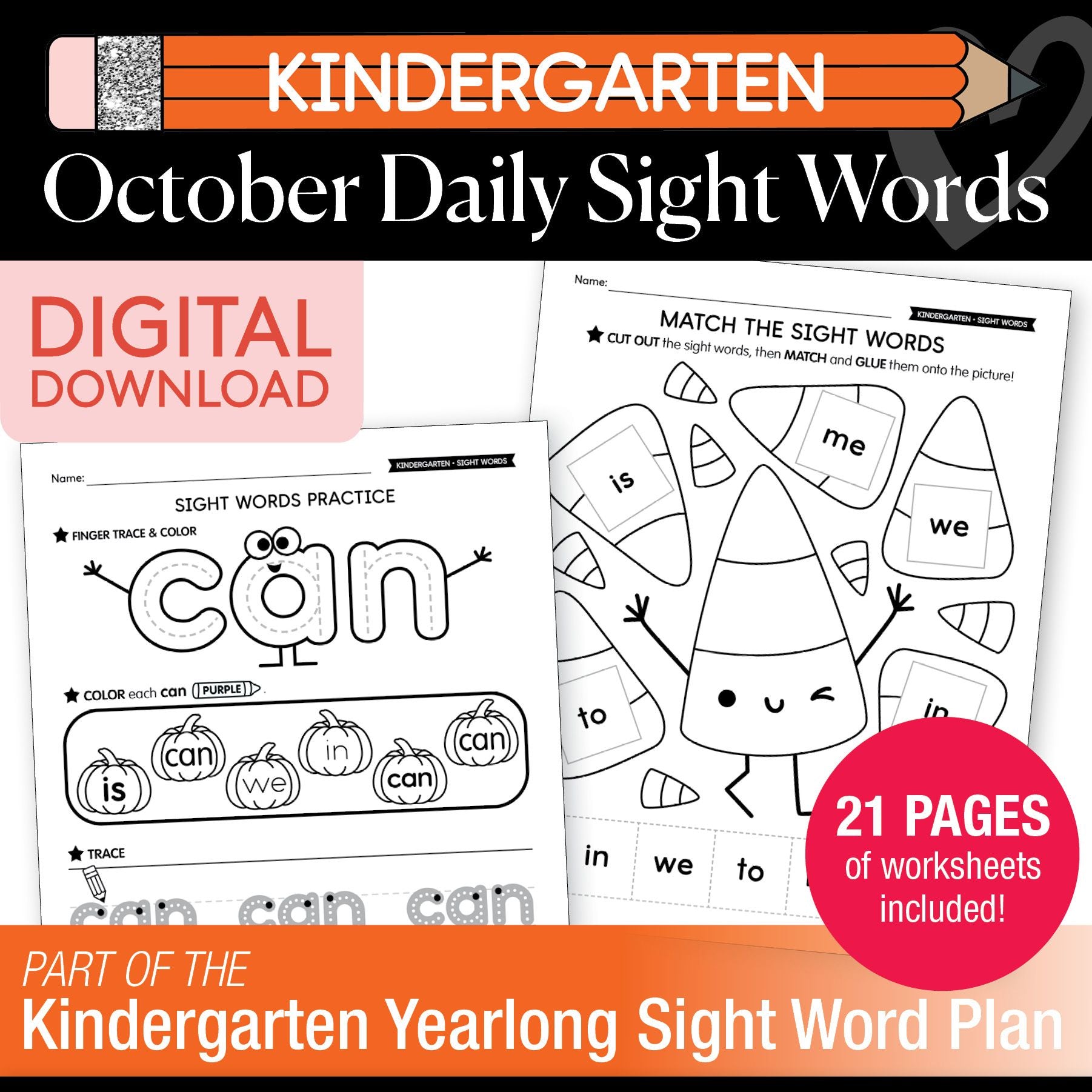Printable Kindergarten October Daily Sight Words