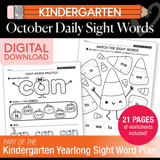 Printable Kindergarten October Daily Sight Words