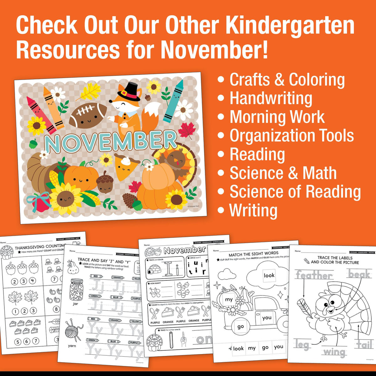 Printable Kindergarten November Daily Alphabet