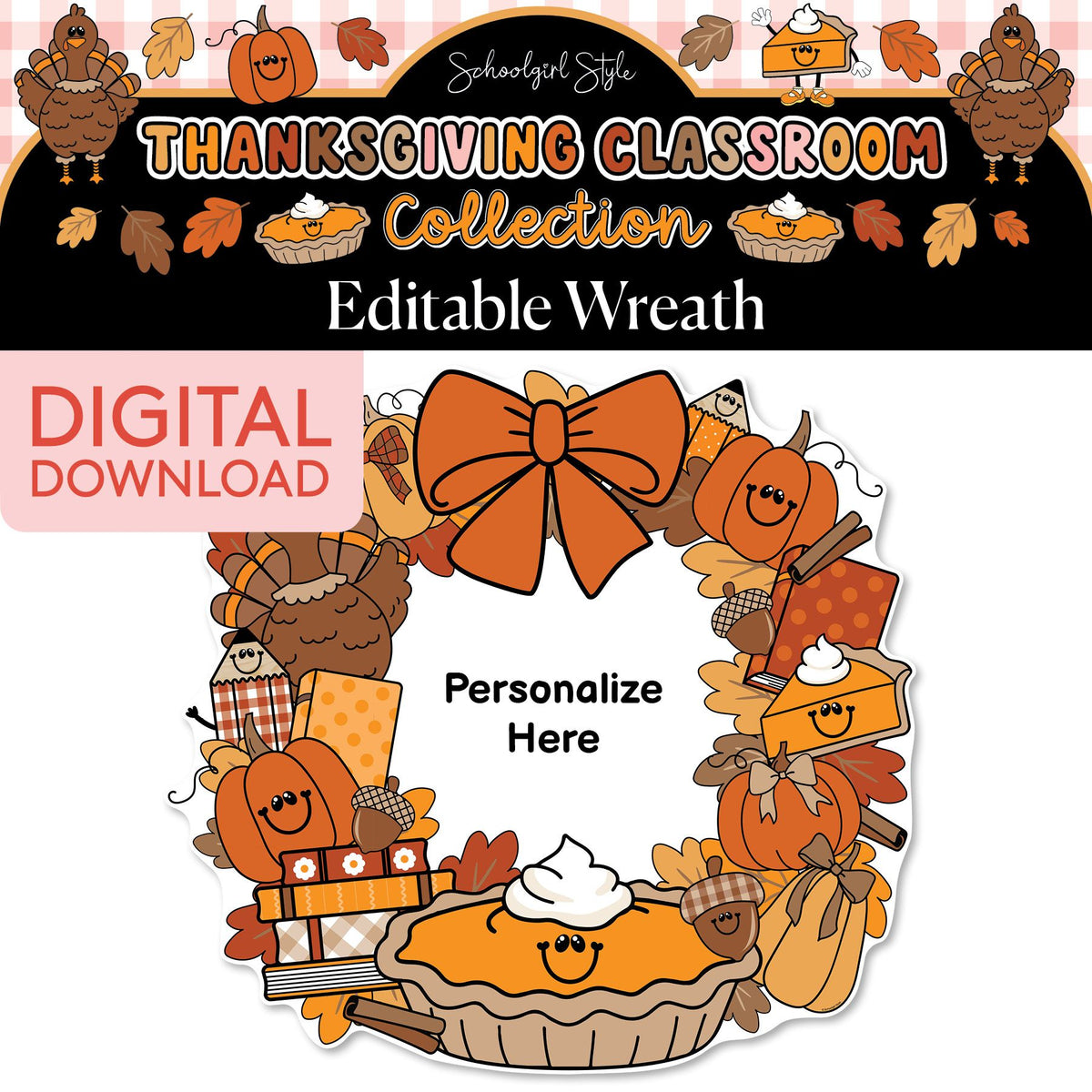 Printable Thanksgiving Editable Wreath | 90s Teacher