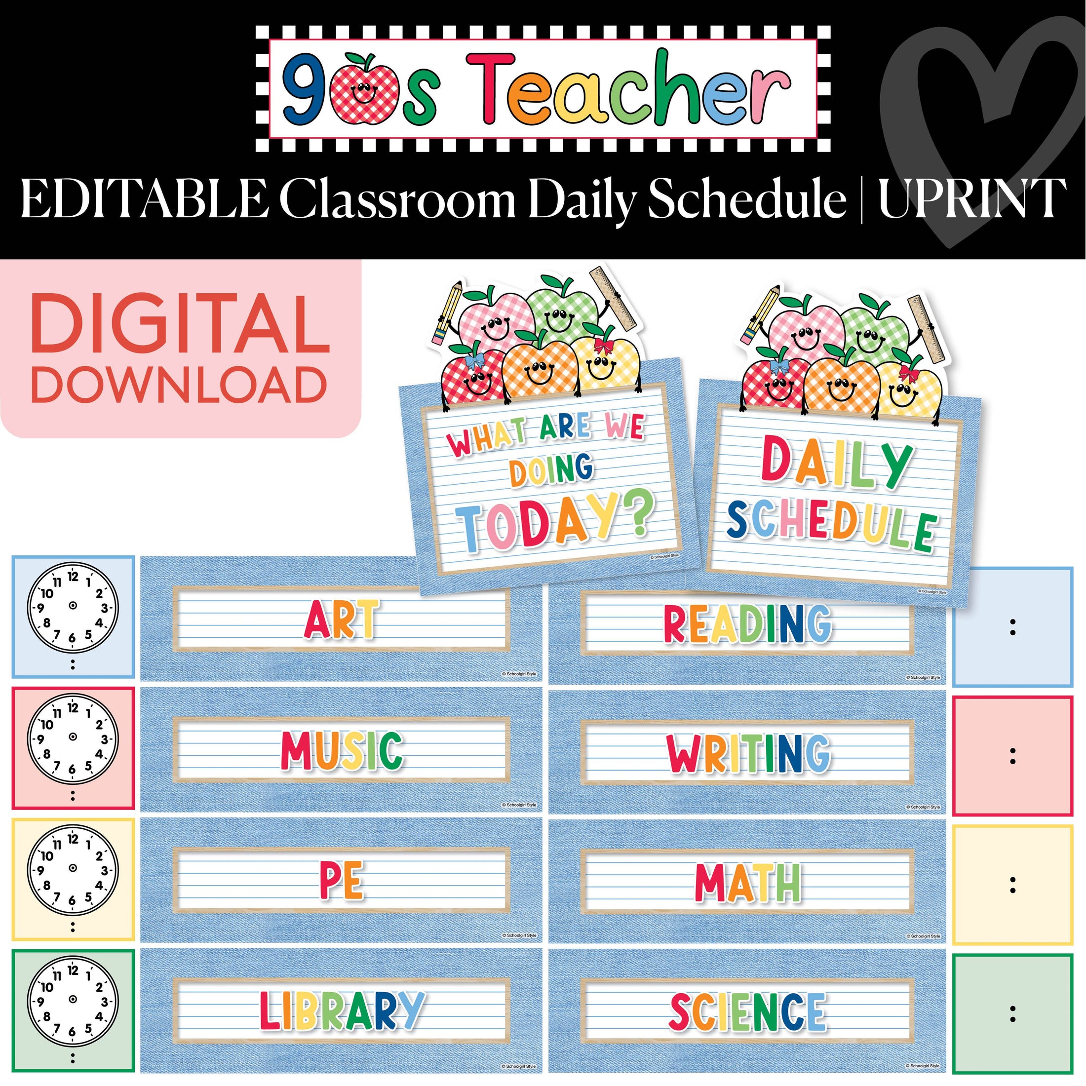 Printable Retro Editable Classroom Daily Schedule | 90s Teacher