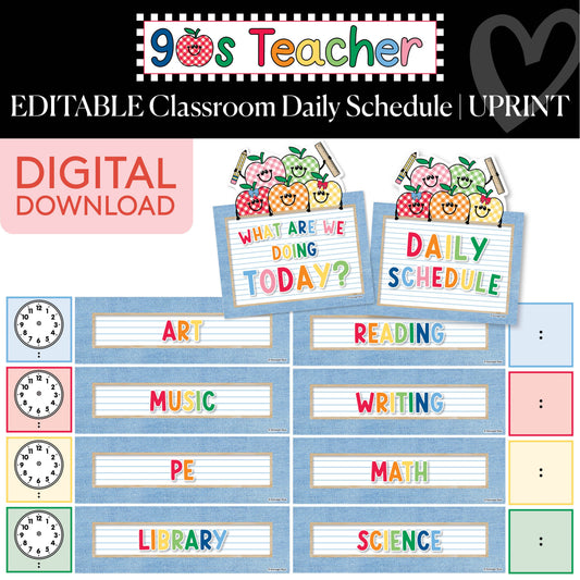 Printable Retro Editable Classroom Daily Schedule | 90s Teacher