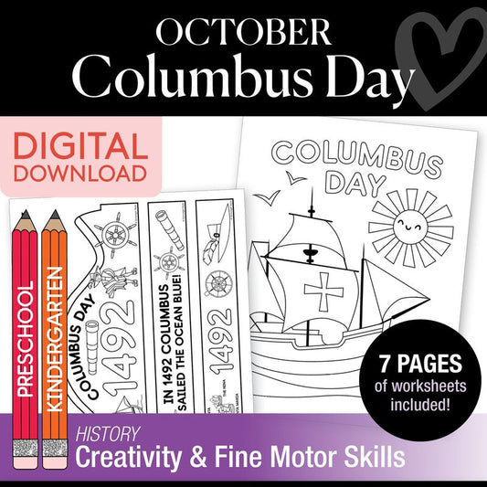 Printable Preschool and Kindergarten Columbus Day Worksheets Activities and Coloring Pages