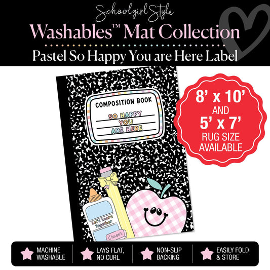 Pastel So Happy You Are Here Classroom Composition Notebook Label Classroom Rug by Schoolgirl Style