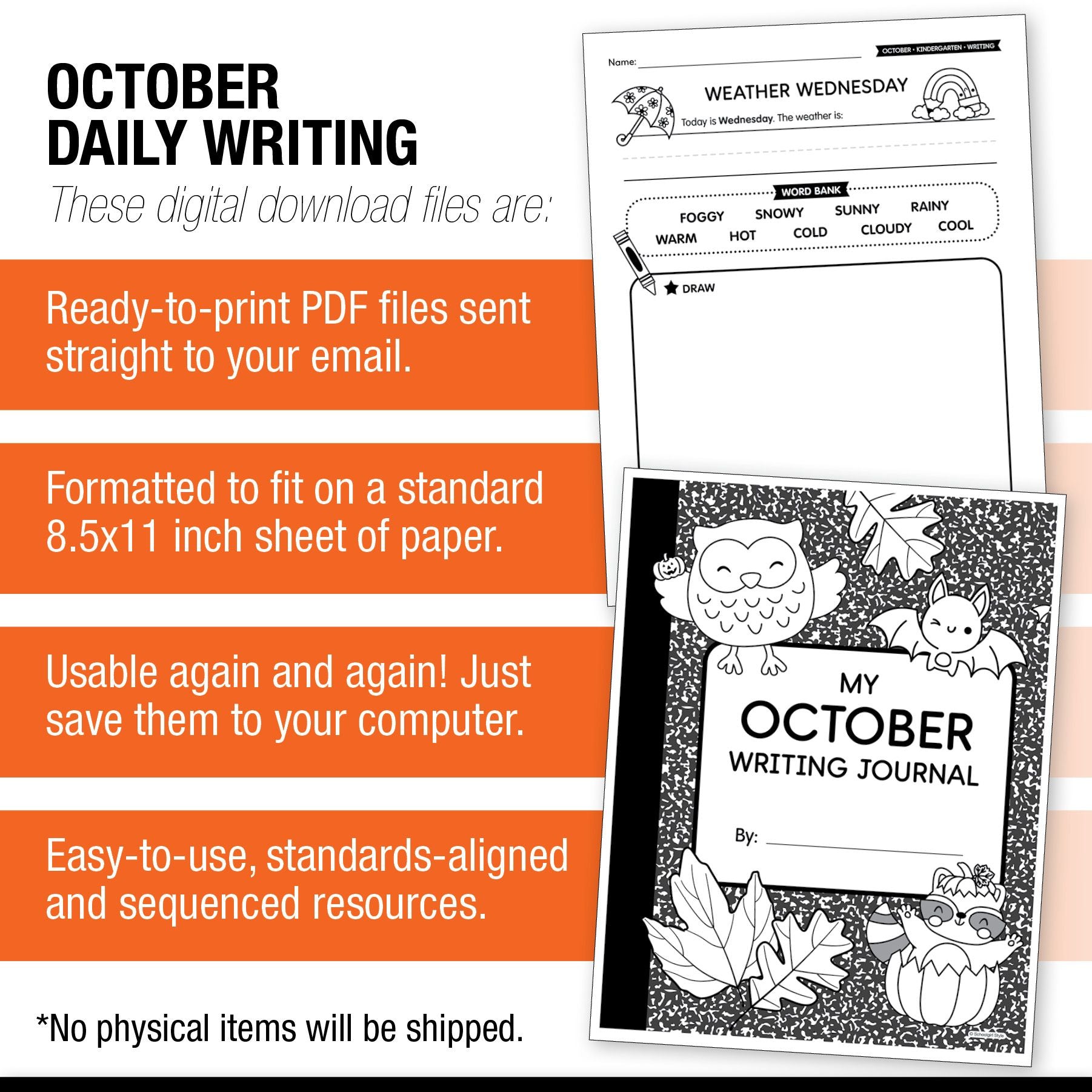 Printable Kindergarten October Daily Writing