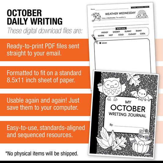 Printable Kindergarten October Daily Writing